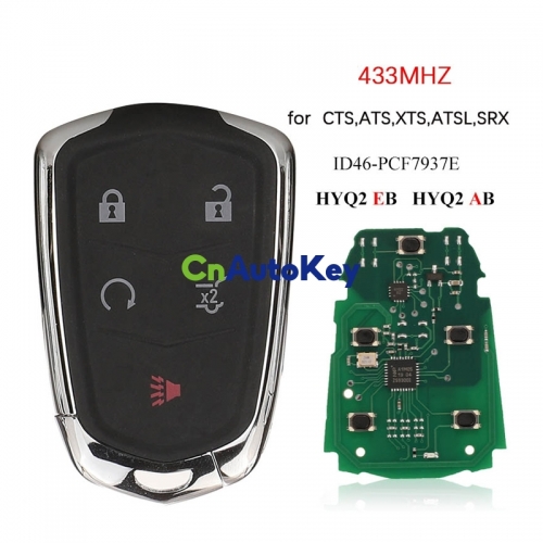 CN030002 Smart Remote Key 5 Button Keyless Entry Fob 433mhz for Cadillac XTS CTS CT6 ATS ATSL SRX 2017-2018 HYQ2EB HYQ2AB