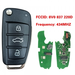 CN008044 Audi A3 Remote Key 3 Button 434 MHz ID48 8V0 837 220D