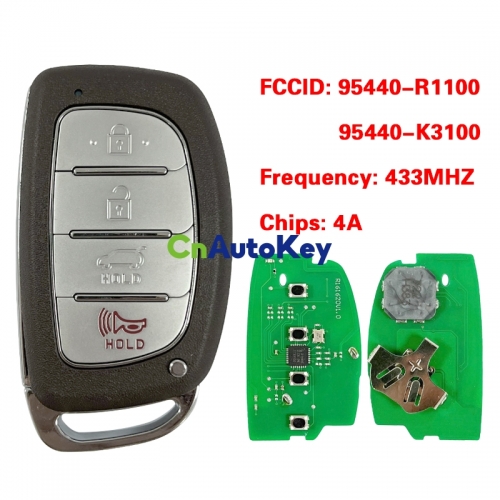 CN020306 Part Number 95440-R1100 95440-K3100 For Hyundai HB20 2020+ 4A Chip 433Mhz Remote 4 Button Smart Car Key