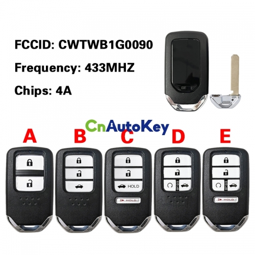 CN003162 2/3/4/5 Button 433MHZ 4A Chip For Honda Accord 2018-2021 Smart Card Remote Key Car Key PN : 72147-TVA-A11 FCC ID : CWTWB1G0090