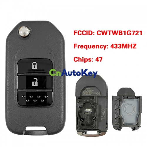 CN003161 original Honda 2 button remote key with PCF7961X(Hitag3) ID 47 chip-434mhz Model: Honda G FCC ID: CWTWB1G721