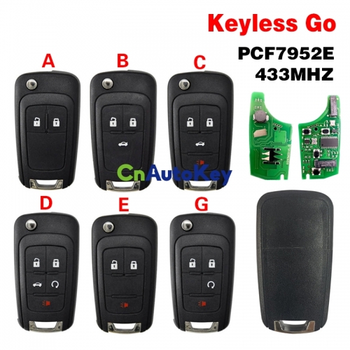 CN014059 For CHEVROLET Cruze, Malibu, Impala smart key, 2/3/4/5 Buttons PCF7952E Chip, 433MHz, with Keyless Go, HU100 5912546 13587073