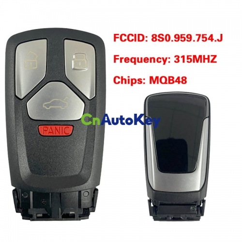 CN008152 Suitable for Audi original remote control key 3+1 buttons 315Mhz MQB48 chip FCC: 8S0 959 754 J Keyless GO