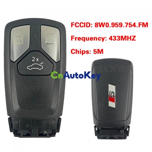 CN008150 MLB Suitable for Audi original remote control key 3 buttons 433Mhz 5M chip FCC: 8W0 959 754 FM Keyless GO