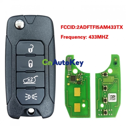 CN086048 4 Buttons Flip Folding Remote Key for Fiat 500X Jeep Renegade 2016-2018 433MHz with Chip Megamos AES 2ADFTFI5AM433TX SIP22 Uncut 4 Buttons