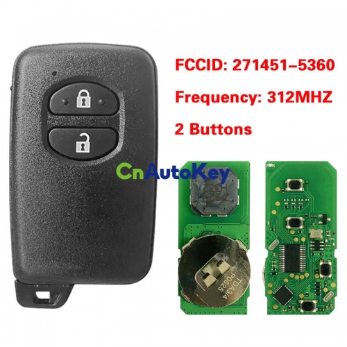 CN007258 Toyota Prado Smart Key 2 Buttons 312MHz Black Cover PCB 271451-5360