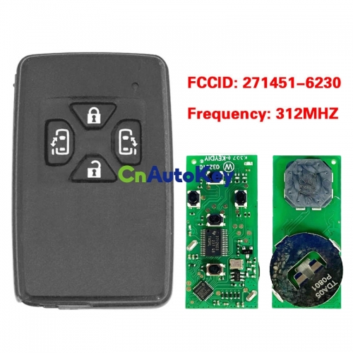 CN007256 Toyota Smart Key 4 Buttons Slider Door 312MHz PCB 271451-6230 Black Cover