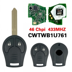 CN027020 Genuine NISSAN Micra key head remote, 2buttons, FCC ID:CWTWB1U761, PCF7...