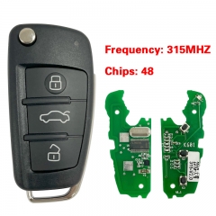 CN008195 Replacement 3 Button Flip Remote Key 315MHz ID48 Chip for AUDI A4 8E0 8...