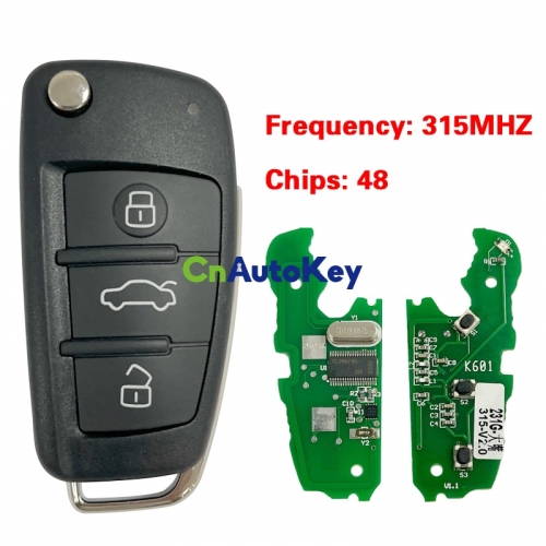 CN008195 Replacement 3 Button Flip Remote Key 315MHz ID48 Chip for AUDI A4 8E0 837 220Q