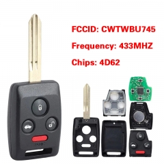CN034016 433MHz 4D62 Chip FCC ID: CWTWBU745 Replacement Remote Car Key Fob for Subaru L-egacy Outback B9 Tribeca 2006-2009