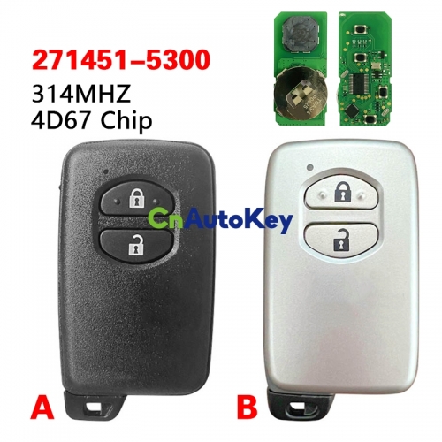 CN007227 314.3 MHz FSK 4D67 Chip 271451-5300 Smart 2 Button Remote Car Key Fob for Toyota Prius Aqua IQ Ractis Belta Vitz Corolla Axio