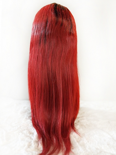 Red Color Undetectable Lace Glueless 5x5 Straight Closure Wig
