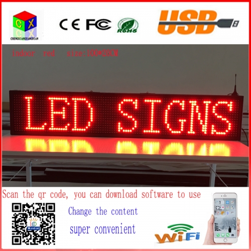 40X8 inch P10 RED LED scrolling sign wireless and usb programmable  information 1000x200MM led display screen