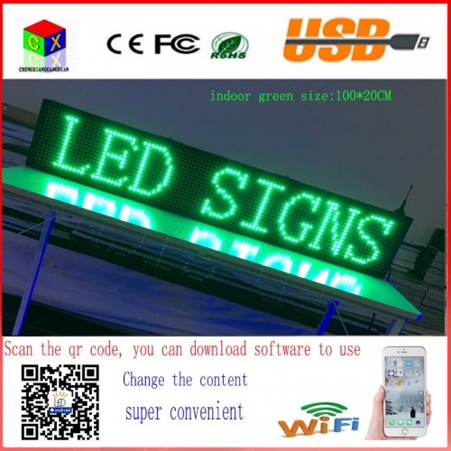 40X8 inch P10 indoor green LED sign wireless and usb programmable rolling information 1000x200MM led display screen