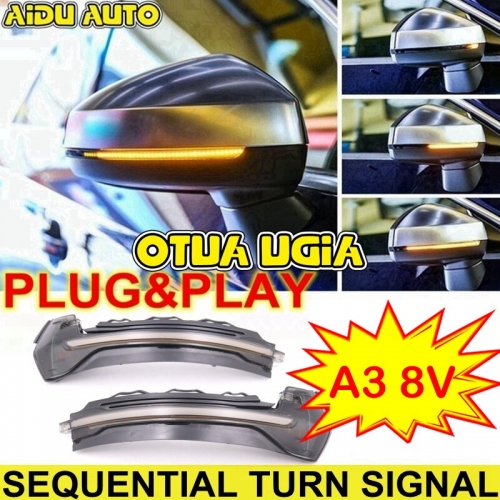 AIDUAUTO FOR Audi A3 8V S3 RS3 S line Dynamic Side Mirror light LED Turn Signal Indicator blinker 2013 2014 2015 2016 2017 2018