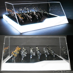 GlowDisplay acrylic shears display case scissors display box for trade show booth with LED lighting