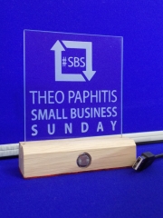 Theo Paphitis SBS winnersTrophy ambient LED lighting award sign display with wood base