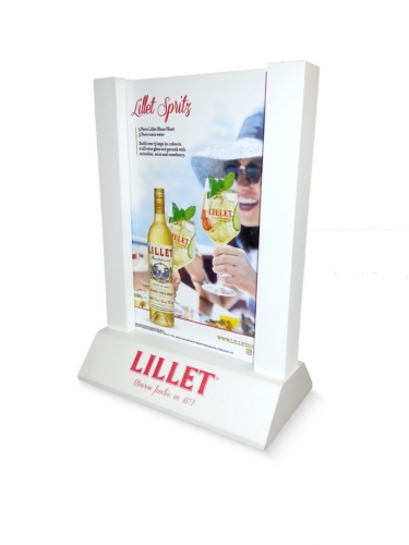 Custom Hardwood Lillet Spirits Table Tent Menu Sign Holder with Screen Printing