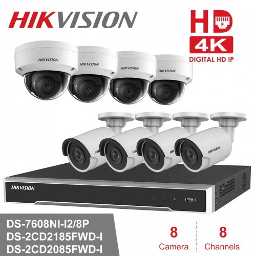 Hikvision 4K NVR kit DS-7608NI-I2/8P 8ch NVR 4 x DS-2CD2085FWD-I 4X DS-2CD2185FWD-I 8mp IP Cameras