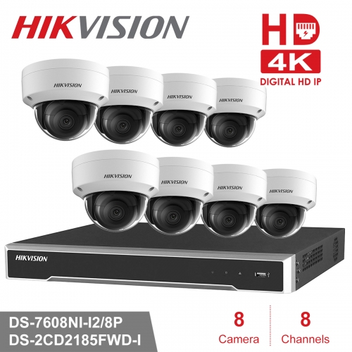 Hikvision 4K NVR kit DS-7608NI-I2/8P 8ch NVR 8 x DS-2CD2185FWD-I 8mp IP Cameras