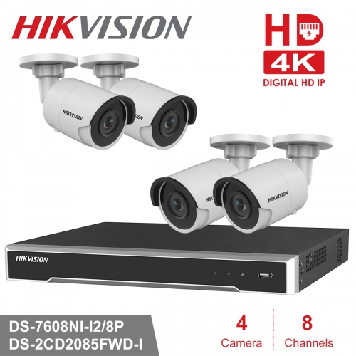Hikvision kit DS-7608NI-I2/8P 4K 8ch NVR 4 x DS-2CD2085FWD-I 8mp IP Cameras