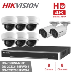 Hikvision 4K NVR kit DS-7608NI-I2/8P 8ch NVR 2 x DS-2CD2085FWD-I 6X DS-2CD2185FWD-I 8mp IP Cameras