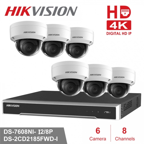 Hikvision kit DS-7608NI-I2/8P 4K 8ch NVR 6 x DS-2CD2185FWD-I 8mp IP Cameras