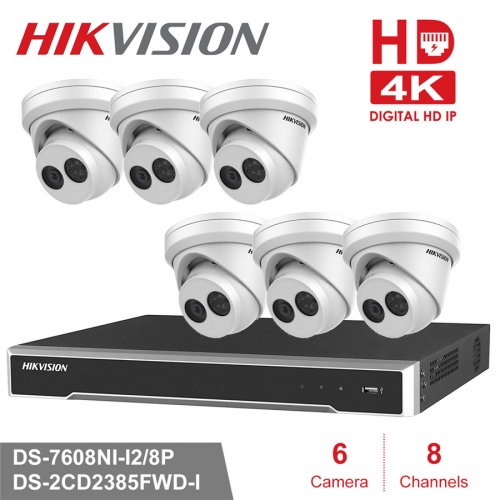Hikvision kit DS-7608NI-I2/8P 4K 8ch NVR 6 x DS-2CD2385FWD-I 8mp IP Cameras