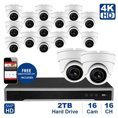 Anpviz 16 channel 4K home security system with 16 Dome 5MP 2592x1944P IP POE Cameras, 4TB Storage - Outdoor weatherproof IP Poe Security cameras, 100ft Night Vision - H.265+ , Plug and Play,Remote Home Monitoring System, IPK7616315W-16