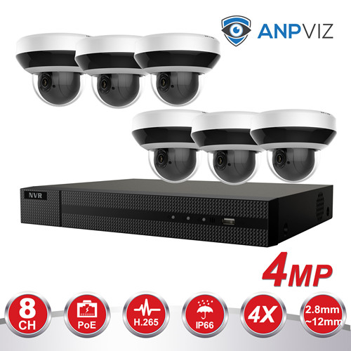 Anpviz (Hikvision Compatible) 4MP 8CH IP PoE Camera System, 8CH 4K Ultra HD NVR PoE, 4MP H.265 IP Dome PTZ Camera POE 4X Zoom IP Security Camera With 20m IR Audio Input/Output Weatherproof IP66