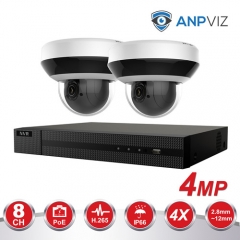 Anpviz (Hikvision Compatible) 4MP 8CH IP PoE Camera System, 8CH 4K Ultra HD NVR PoE, 2 x 4MP H.265 Dome Audio IP PTZ POE Camera 4X Zoom PTZIP204WX4IR 20m IR Input/Output Weatherproof IP66, 2.8mm~12mm Motorized Lens