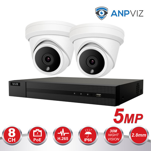 Anpviz (Hikvision Compatible) 8CH 4K CCTV KIT 5MP H.265 POE IP Dome Camera 2TB HDD included, Weatherproof IP66, Motion Detection, 2.8mm Fixed Lens, Onvif