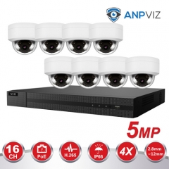 Anpviz (Hikvision Compatible) 5MP 16CH PoE IP Camera System, 16 Channel 4K POE NVR, 8 x 5MP 2592x1944P 4X Zoom Dome IP PoE Cameras, 2.8~12mm motorized lens, Weatherproof IP66, Motion Alert