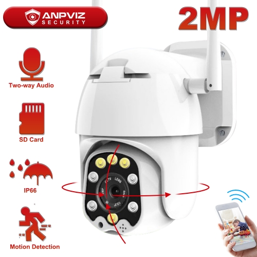 Anpviz 2MP WIFI IP PT Camera Indoor/Outdoor Wirelese Security Camera Two-Way Audio Built-in Mic and Speaker 15~20m Onvif IP66