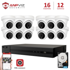 Anpviz (Hikvision Compatible) 5MP 16CH PoE IP Camera System, 16 Channel 4K NVR POE , 12 x 5MP 2.8mm Fixed Lens Dome IP Camera PoE, Weatherproof IP66, Night Vision 98ft, White