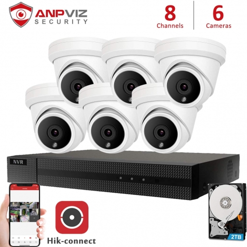 Anpviz 4K 8CH PoE CCTV Outdoor Security Camera System Ultra HD, With 6pcs 8MP PoE IP Cameras and H.265+ 2TB HDD NVR, Support Audio Ip66 Waterproof Night Vision,Remote Access