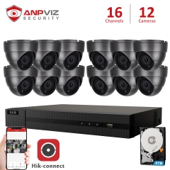 Anpviz (Hikvision Compatible) 5MP 16CH IP PoE Camera System, 16CH 4K PoE NVR Onvif, 12 x 5MP H.265 Weatherproof IP66 IP POE Dome Camera 2.8mm Fixed Lens, Night Vision 98ft, Audio, Motion Alert