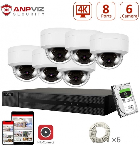 Anpviz (Hikvision Compatible) 8MP 8CH PoE IP Camera System, 8CH 4K Ultra HD PoE NVR, 8MP 3840x2160 H.265 IP Dome Camera POE 2TB HDD Included Weatherproof IP66, SD Card Slot, 3.6mm Fixed Lens, Onvif
