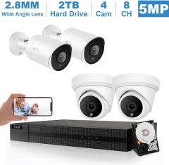 Anpviz 8CH 5MP IP PoE Cameras Security System, 4pcs 5MP Waterproof PoE Security Cameras with Audio, 4K 8Channel H.265+ NVR with 2TB HDD for 24/7 Recording Video Surveillance System, Motion Detection