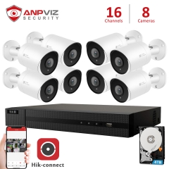 Anpviz (Hikvision Compatible) 5MP 16CH PoE IP Camera System, 8 Channel 4K Onvif NVR, 8 x 5MP 2592x1944P Bullet Audio IR IP PoE Cameras With SD Card Slot, Night Vison 98ft ,Motion Detection
