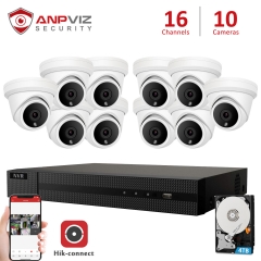 Anpviz (Hikvision Compatible) 5MP 16CH PoE IP Camera System, 16 Channel 4K NVR POE , 10 x 5MP 2.8mm Fixed Lens Dome IP PoE Cameras, Weatherproof IP66, Motion Alert, White
