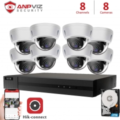 Anpviz 5MP 8 Channel Security Camera NVR System, 8CH 4K H.265 NVR with 2TB HDD with 8pcs White 5MP Dome Outdoor IP POE Cameras Home Security System with Audio, Weatherproof, 98ft Night Vision