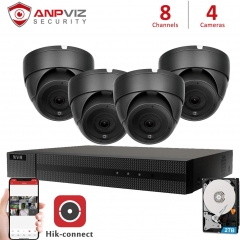 Anpviz (Hikvision Compatible) 5MP 8CH PoE IP Camera System, 8CH 4K Ultra HD PoE NVR, 5MP H.265 POE Dome IP Camera With Night Vision 98ft, Audio, Motion Detection, Weatherproof IP66, Onvif，Gray