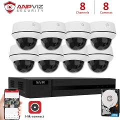 Anpviz 5MP 8 Channel Security Camera NVR System,8CH 4K H.265 NVR with 2TB HDD with 8pcs 4X 5MP Dome Outdoor IP POE Cameras Home Security System with Audio, Weatherproof, 98ft Night Vision