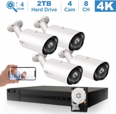 Anpviz 4K HD 8CH POE Security CCTV Home Security System, With 4pcs 8MP 4X Optical Zoom IP POE Camera, 2.8mm Wide Angle lens, IP66 Weatherproof, Built in 2TB HDD For 24/7 Continuous Recording