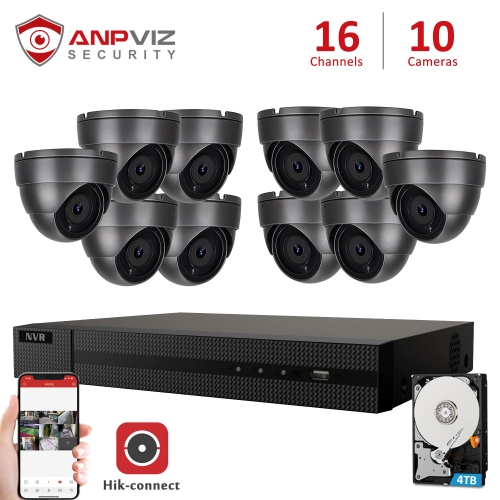 Anpviz (Hikvision Compatible) 5MP 16CH IP PoE Camera System, 16CH 4K PoE NVR Onvif, 10 x 5MP H.265 Audio IP POE Dome Camera 2.8mm Fixed Lens, Night Vision 98ft, Motion Detection, Weatherproof IP66