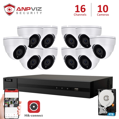 Anpviz (Hikvision Compatible) 5MP 16CH IP PoE Camera System, 16CH 4K PoE NVR Onvif, 10 x 5MP H.265 Audio IP POE Dome Camera 2.8mm Fixed Lens, Night Vision 98ft, Motion Detection, Weatherproof IP66, White