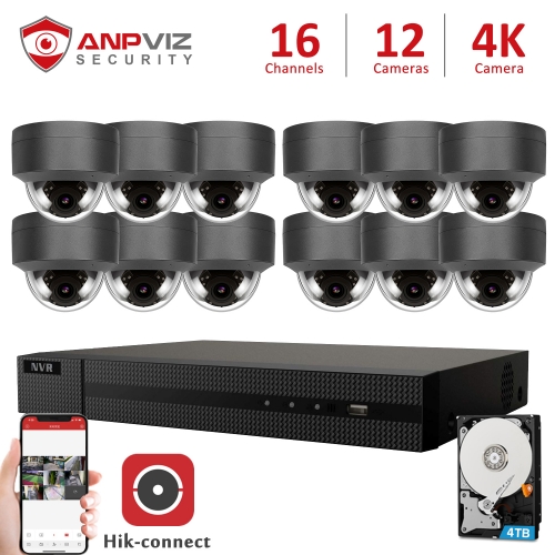Anpviz 16CH NVR 12Pcs 4K 8MP POE IP Cameras NVR Kit Outdoor Security System Audio H.265 Motion Detection IR 30m Onvif P2P View