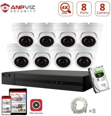 8CH 4K NVR System 2TB HDD CCTV Camera Kit with 8pcs 5MP IP POE Cameras 4X Optical Zoom Night Vision Outdoor Motion Detection Waterproof H.265